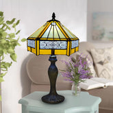 Tiffany Style Table Lamp Yellow Hexagon Handcrafted Multicolor Stained Glass UK